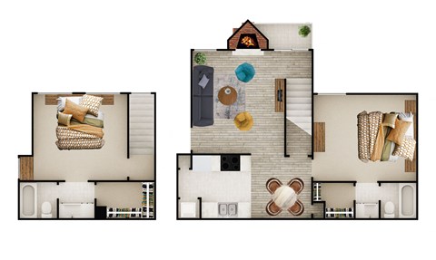 Floor plan for 2 beds, 2 baths, 1014 sqft